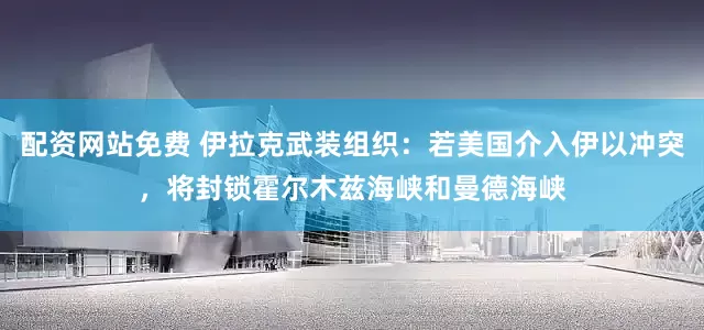 配资网站免费 伊拉克武装组织：若美国介入伊以冲突，将封锁霍尔木兹海峡和曼德海峡